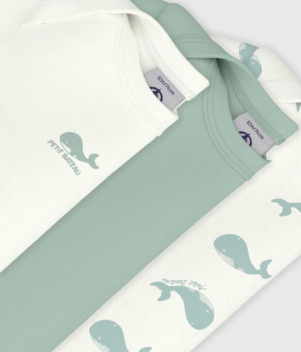 Pack of babies' short-sleeved whale print cotton bodies multicolor