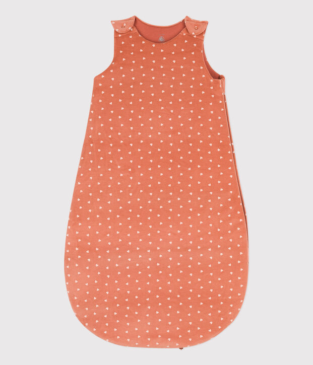 BABIES' HEART PATTERNED VELOUR TOG 2-RATED SLEEPING BAG pink/ecru