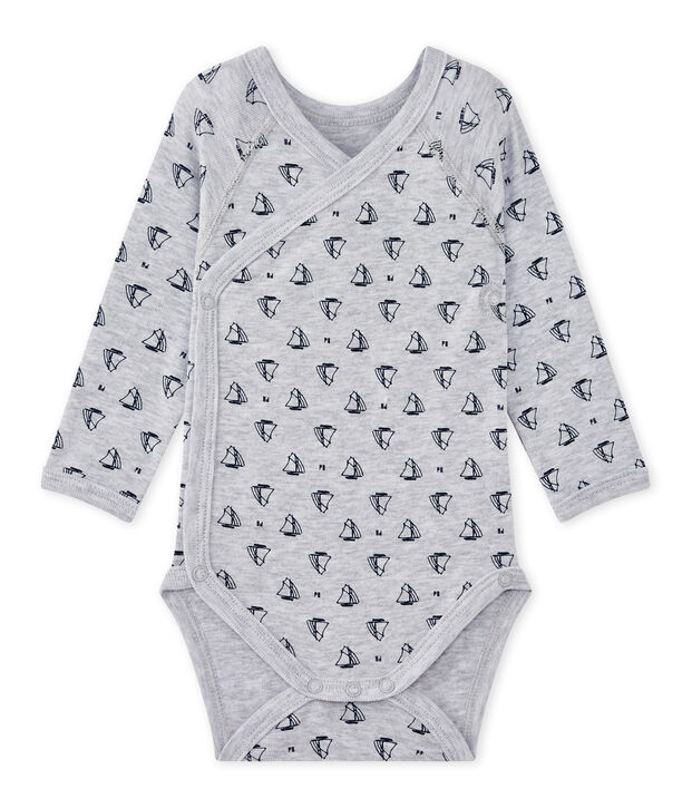 Newborn baby boys' long-sleeved printed bodysuit grey/blue