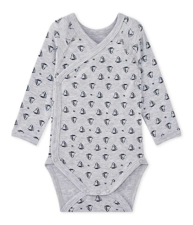 Newborn baby boys' long-sleeved printed bodysuit grey/blue