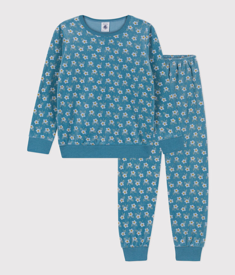 Girls' Floral Velour Pyjamas blue/multicolor