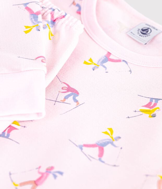 Children's pyjamas in ski-print fleece pink/multicolor