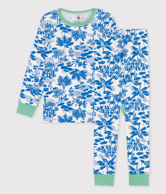 Boys' Plant Print Cotton Pyjamas MARSHMALLOW white/BRASIER blue