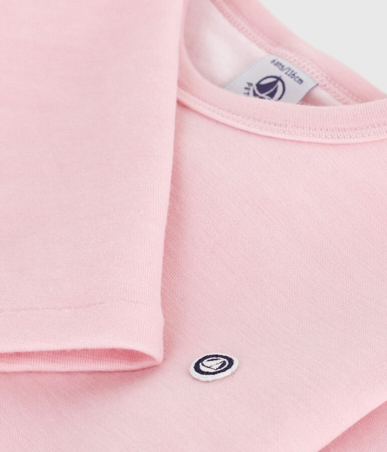 Children's long-sleeved plain wool and cotton t-shirt pink