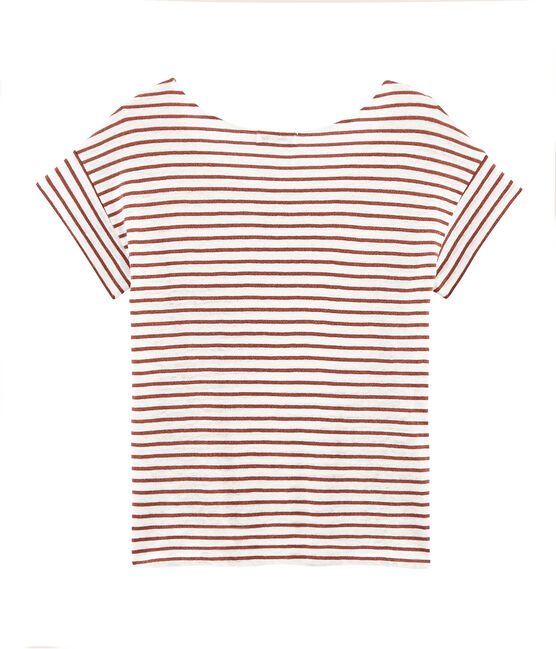 Women's short-sleeved linen t-shirt MARSHMALLOW white/COPPER pink