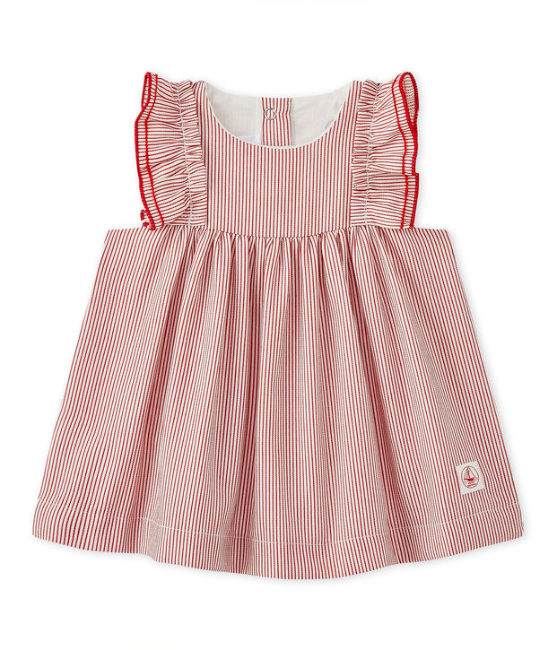 Baby girls' striped poplin dress white/red