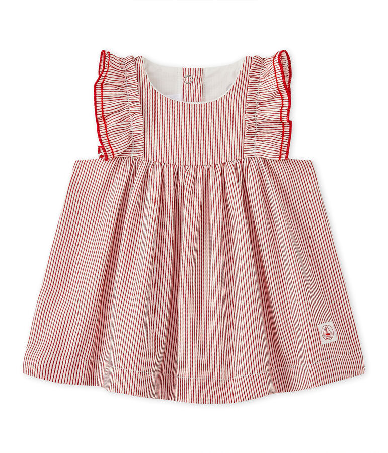 Baby girls' striped poplin dress white/red
