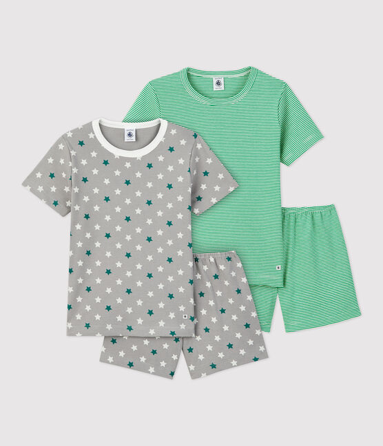 Boys' Green Pinstriped and Starry Cotton Short Pyjamas - 2-Pack variante 1