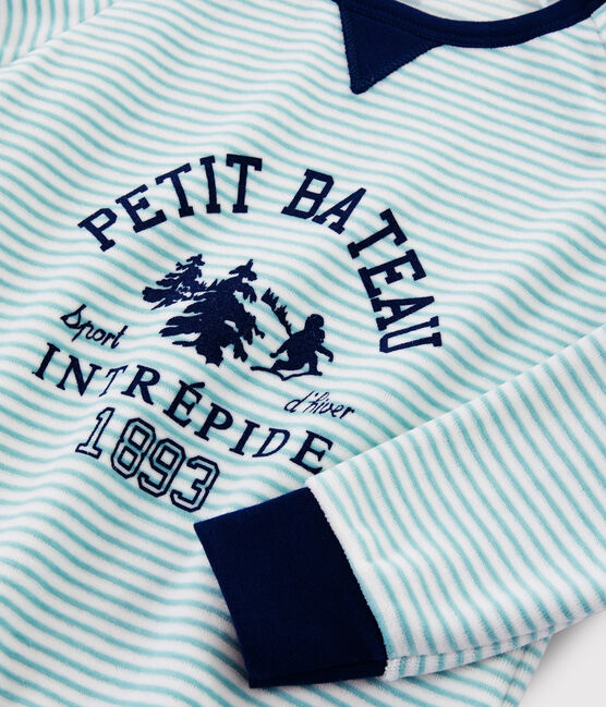 Boys' Yeti Motif Velour Pyjamas MEDIEVAL blue/MULTICO white