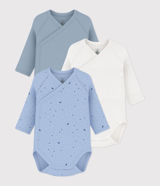 Pack of long-sleeved printed cotton wrapover bodies for babies multicolor