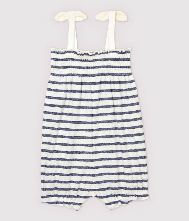 Baby Girls' Stripy Cotton and Linen Playsuit white/blue