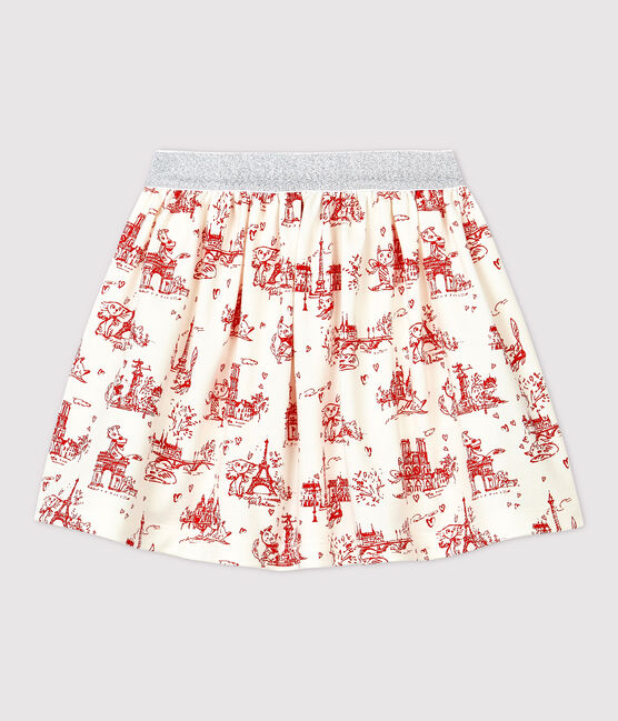 Girls' Fleece Skirt MARSHMALLOW white/TERKUIT red
