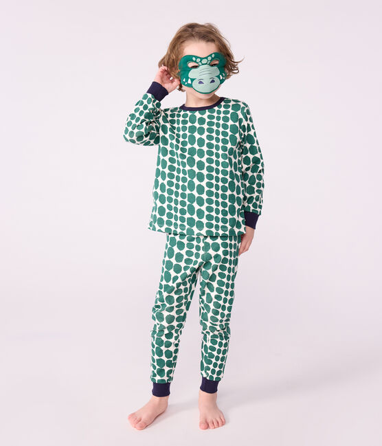 Children's crocodile print cotton fancy dress pyjamas MILK green/EVERGREEN