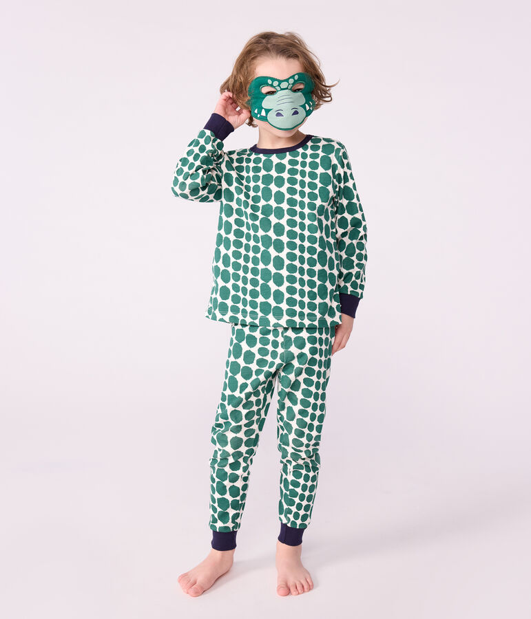 Children's crocodile print cotton fancy dress pyjamas Ecru/green