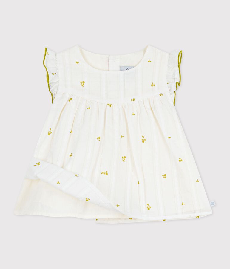 Babies' sleeveless cotton blouse with a floral print MARSHMALLOW green/MOSS