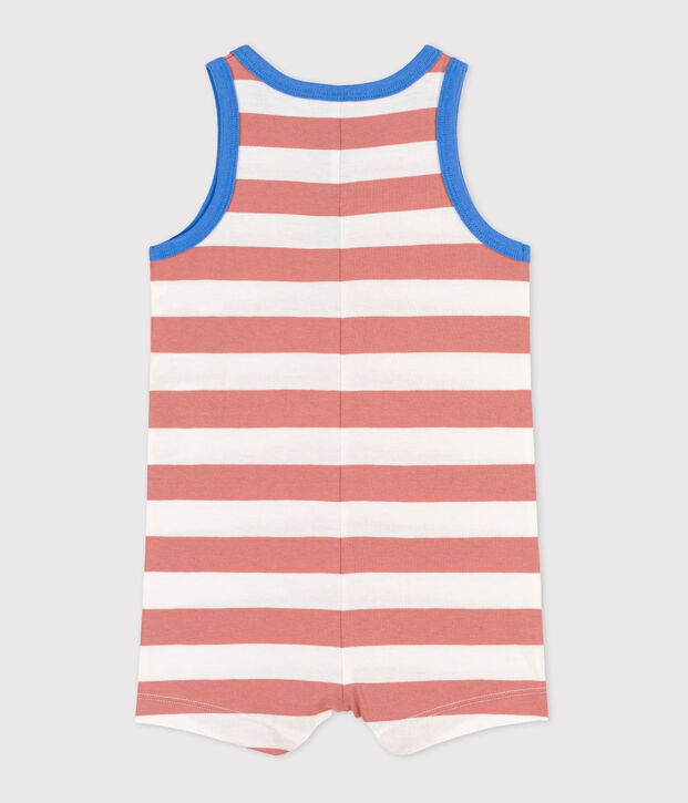 Babies' Striped Jersey Short Playsuit pink/white