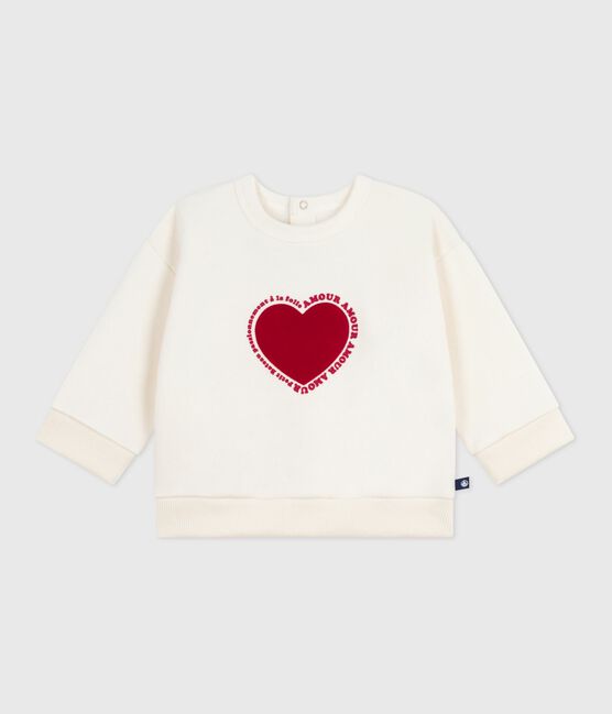 Babies' heart patterned cotton sweatshirt MILK Ecru