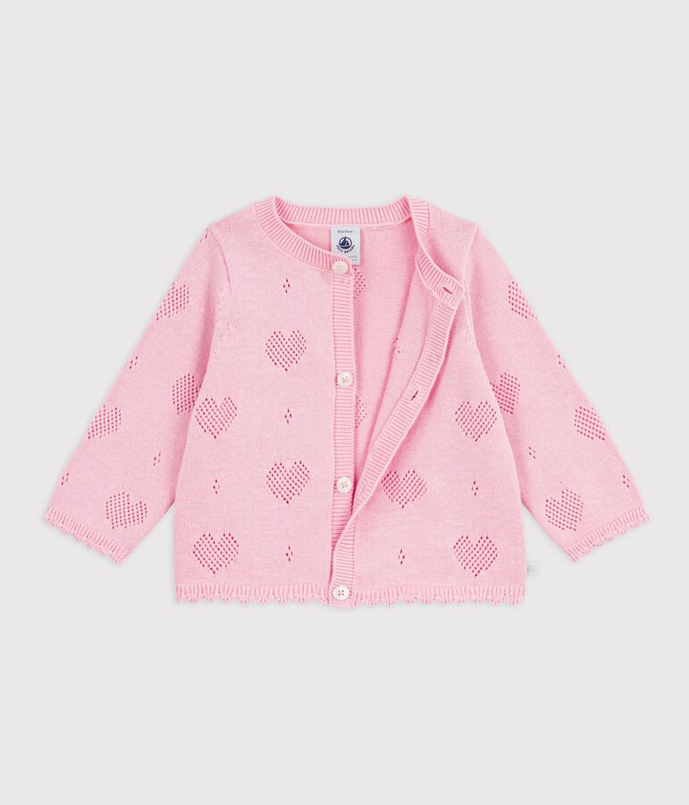 Babies' cotton cardigan with a heart pattern pink