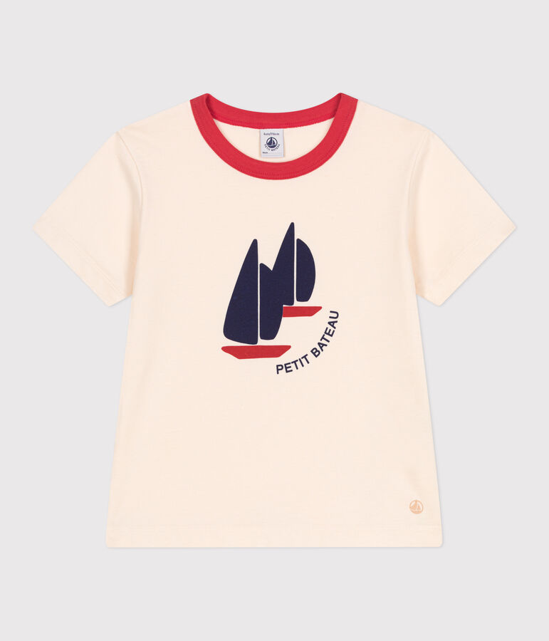 Children's short-sleeved printed cotton T-shirt Ecru