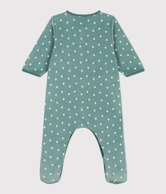 Babies' Starry Velour Pyjamas BRUT blue/MARSHMALLOW white