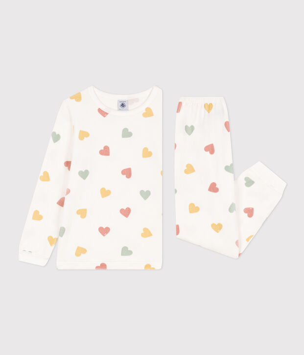 Girls' Heart Velour Pyjamas white/multicolor