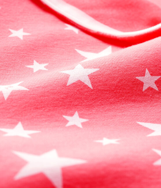 Babies' Zip-Up Star Pattern Cotton Sleepsuit PEACHY pink/MARSHMALLOW white