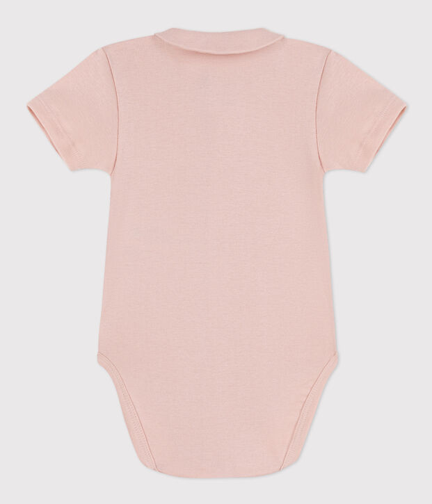 Babies' Short-Sleeved Cotton Bodysuit with Collar pink