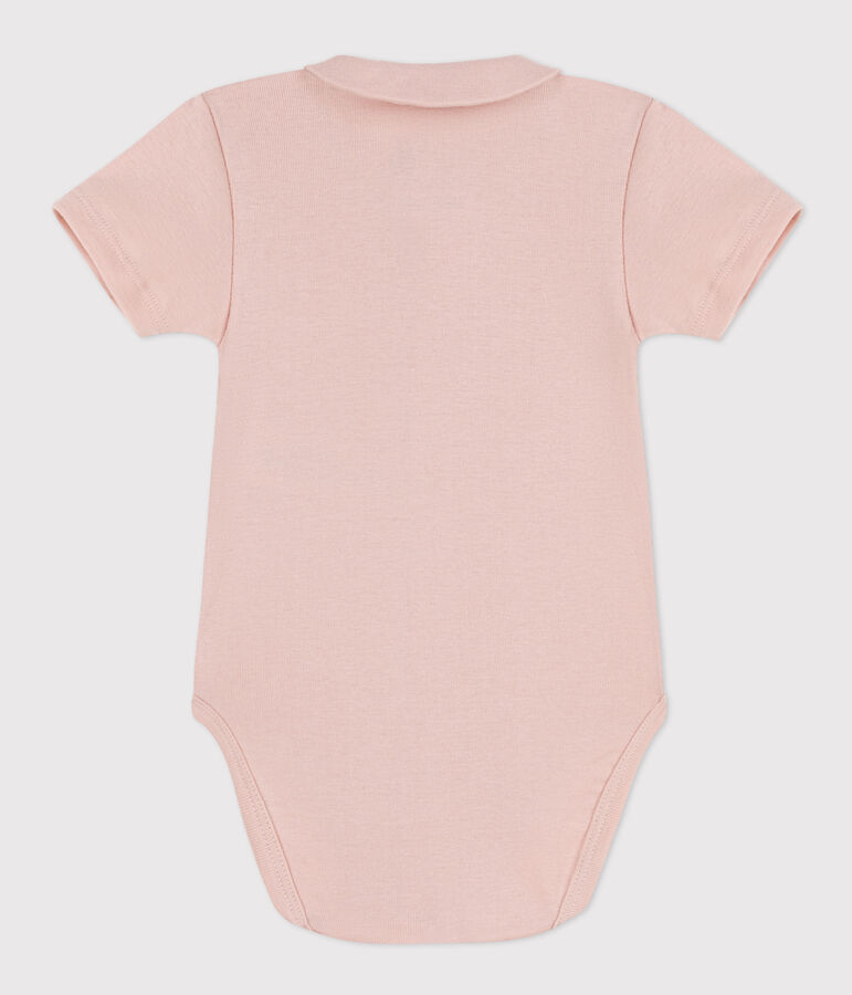 Babies' Short-Sleeved Cotton Bodysuit with Collar pink