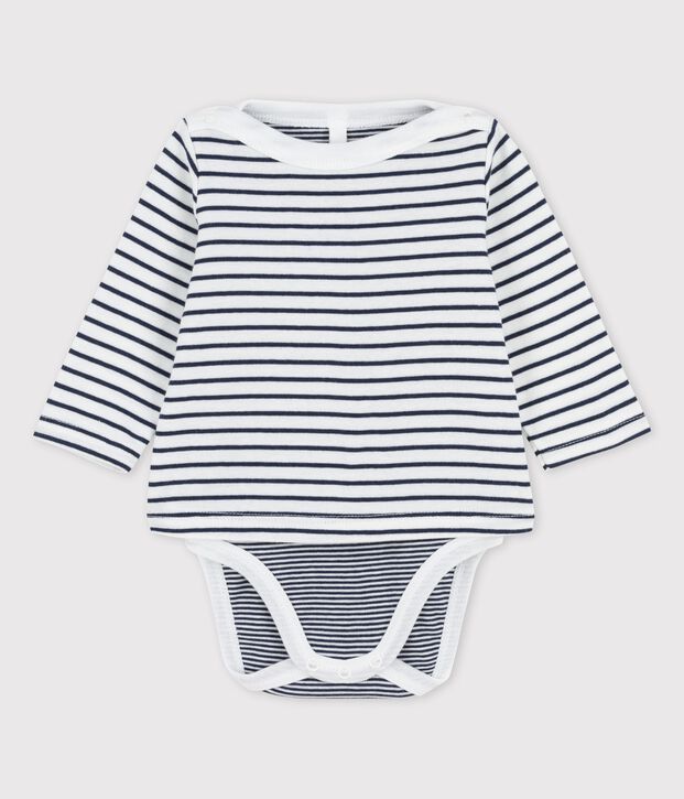 Babies' Organic Cotton Striped Bodysuit white/blue