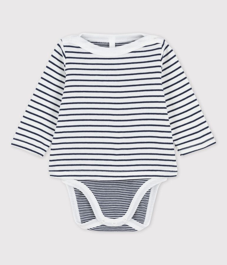 Babies' Organic Cotton Striped Bodysuit white/blue