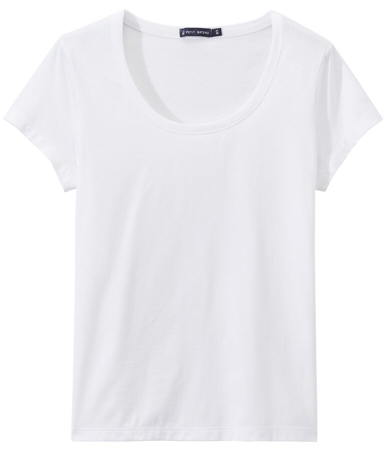 SCOOP NECK women's fine jersey tee ECUME white