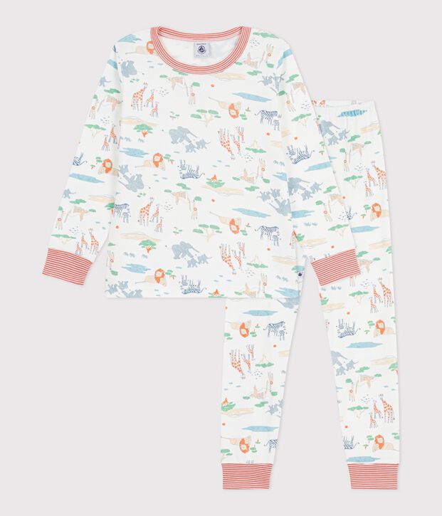 Children's savannah print cotton pyjamas white/multicolor