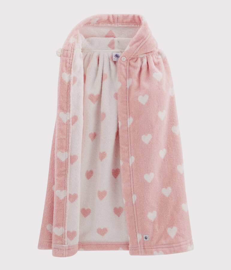 Babies' Heart Pattern Terry Bath Cape pink/white