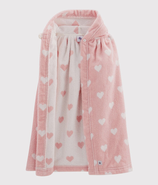 Babies' Heart Pattern Terry Bath Cape CHARME pink/MARSHMALLOW white