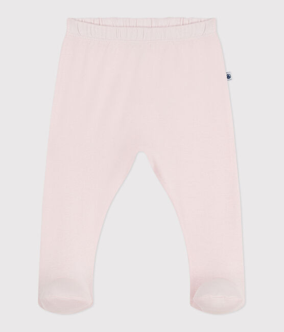 Newborn babies' plain cotton trousers with feet FLEUR pink