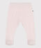 Newborn babies' plain cotton trousers with feet FLEUR pink