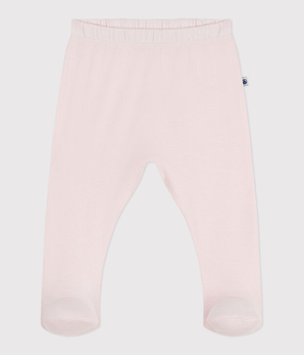 Newborn babies' plain cotton trousers with feet FLEUR