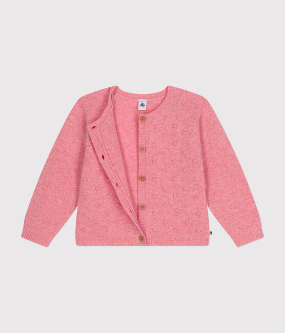 Cardigan containing wool for little girls. ROSELINE CHINE pink