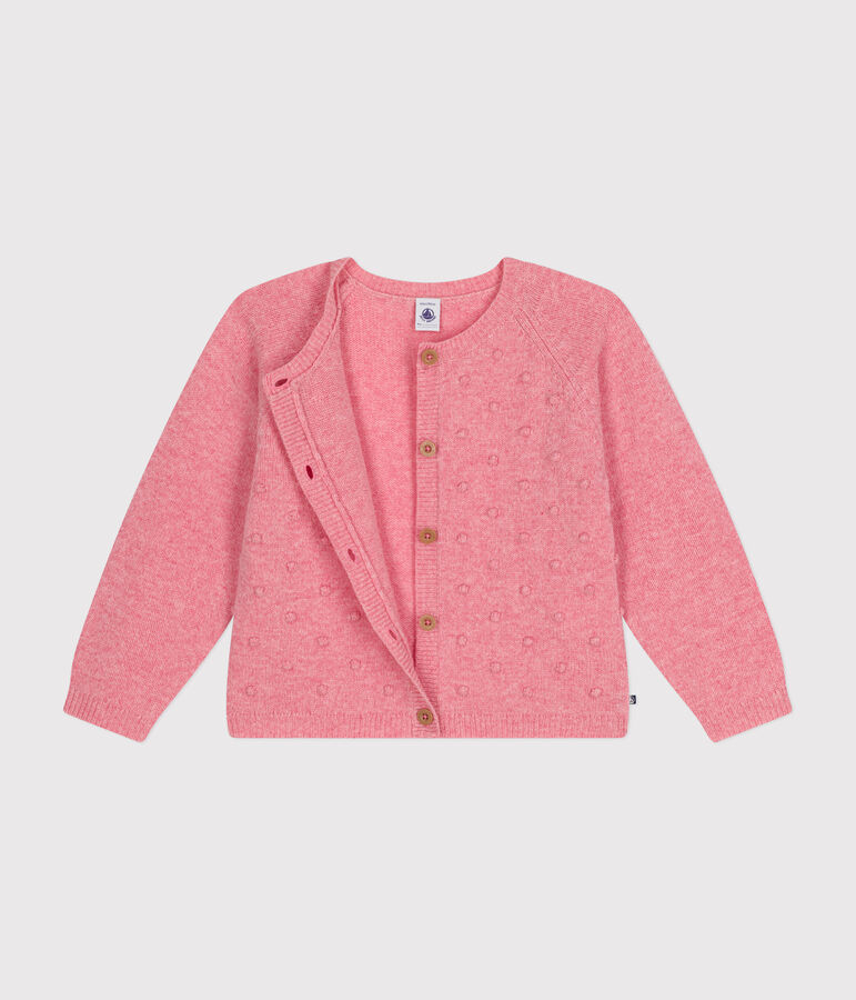 Cardigan containing wool for little girls. pink