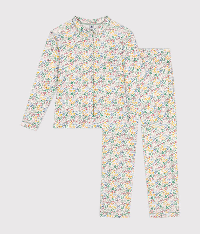 Women's floral print cotton pyjamas MARSHMALLOW white/MULTICO white