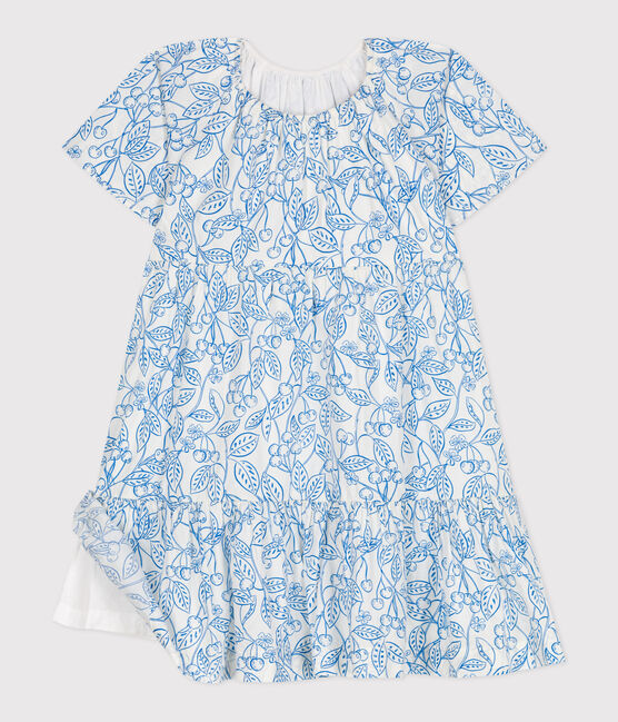 Children's dress in printed cotton with short sleeves MARSHMALLOW blue/PORCELANA