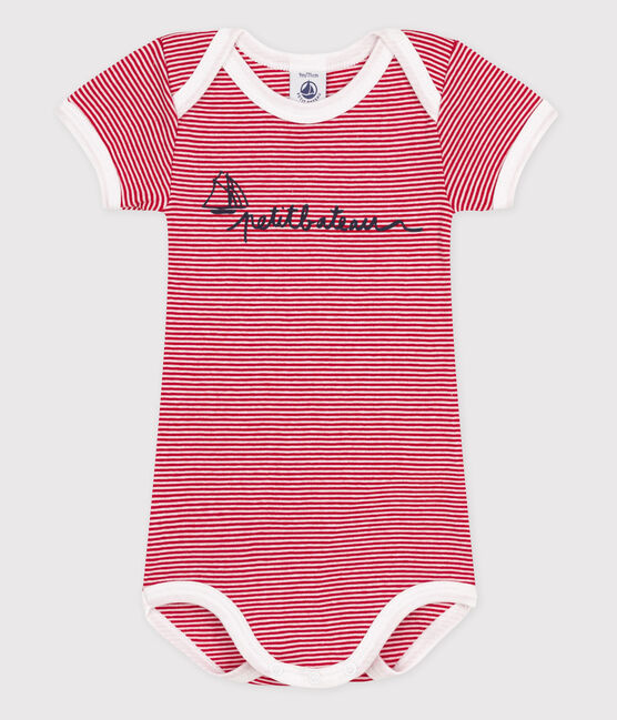 Baby Girls' Short-Sleeved Bodysuit TERKUIT red/MARSHMALLOW white