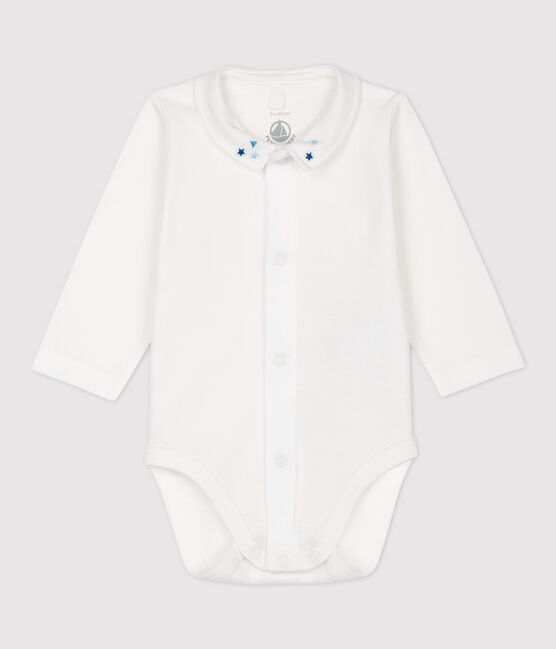 Baby Boys' Organic Cotton Bodysuit with Collar MARSHMALLOW white