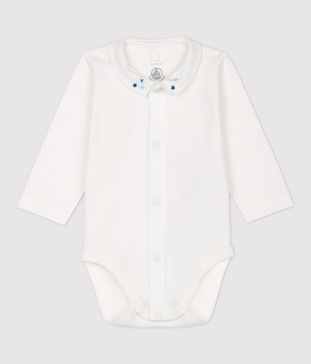 Baby Boys' Organic Cotton Bodysuit with Collar white