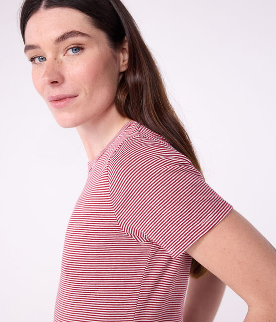 Women's Iconic short-sleeved cotton T-shirt AMARANTE red/MARSHMALLOW