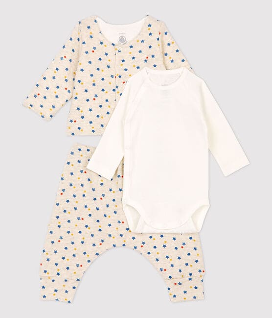 Baby Girls' Multicoloured Star Patterned Wool and Organic Cotton Clothing - 3-Pack MONTELIMAR beige/MULTICO white