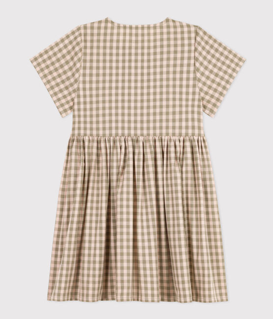Girls' Short-Sleeved Seersucker Dress MARECAGE /SALINE