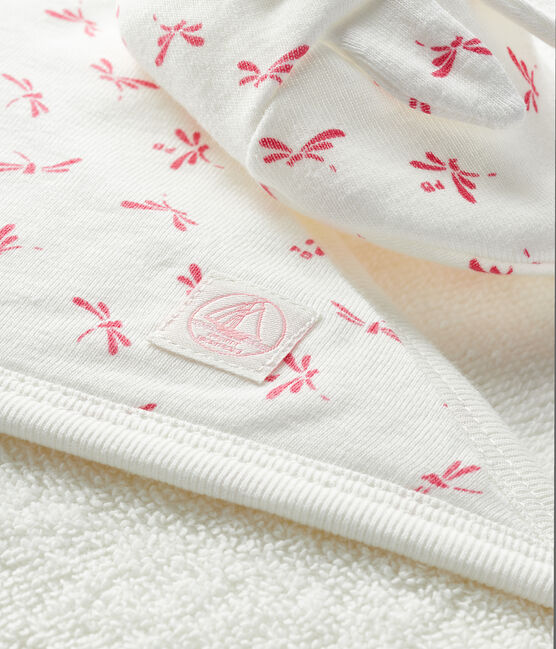 Babies Square Bath Towel And Bootees Set In Terry And Rib Knit Marshmallow Groseiller Petit Bateau
