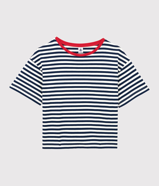 Women's BOXY Cotton T-Shirt MEDIEVAL blue/MARSHMALLOW white