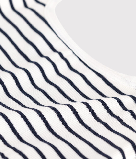 Women's striped cotton and elastane bra top MARSHMALLOW white/SMOKING blue